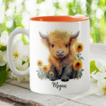 Cute Highland Cow Calf Sunblommor Personlig