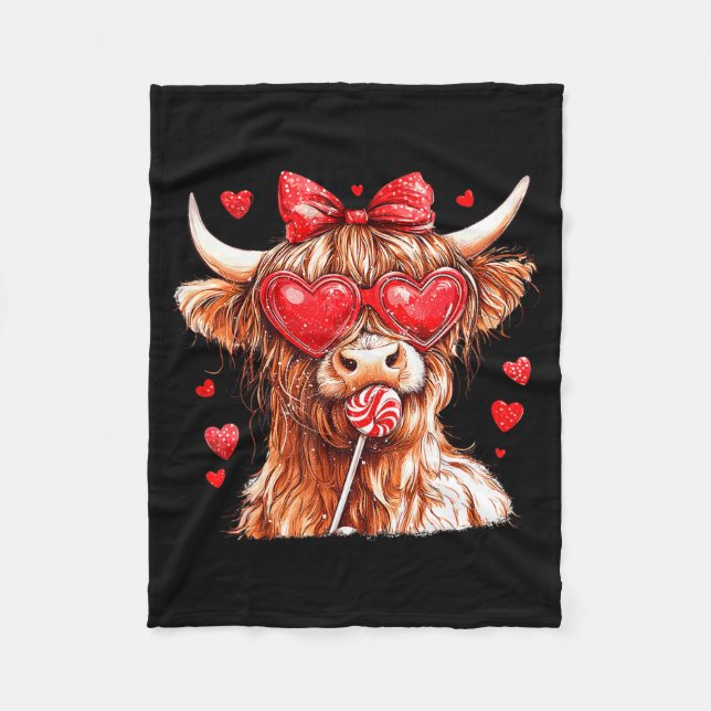 Cute Highland Cow Candy Cane Heart Valentines Day  Fleecefilt (Framsidan)
