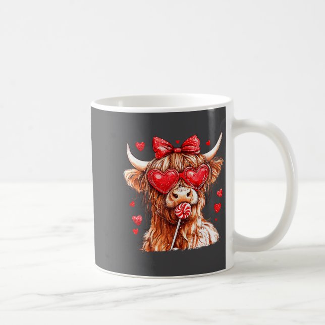 Cute Highland Cow Candy Cane Heart Valentines Day  Kaffemugg (Höger)