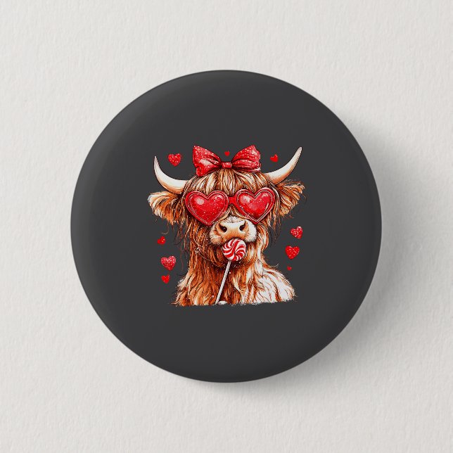 Cute Highland Cow Candy Cane Heart Valentines Day  Knapp (Framsida)