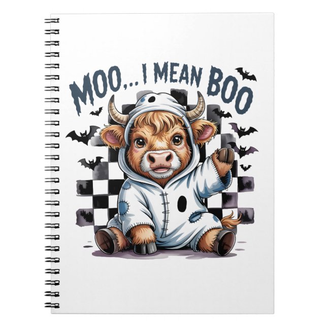 Cute Highland Cow Checkated Halloween Te Anteckningsbok (Framsidan)