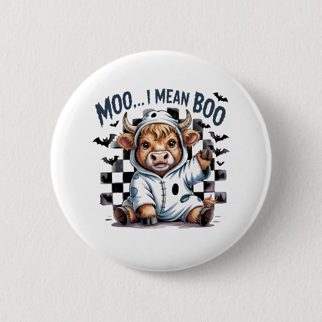 Cute Highland Cow Checkated Halloween Te Knapp (Framsida)