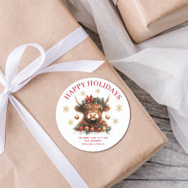 Cute Highland Cow Christmas Business Runt Klistermärke