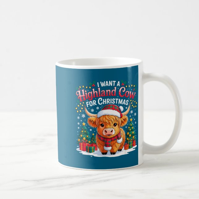 Cute Highland Cow Christmas Funny Santa Lights Hol Kaffemugg (Höger)