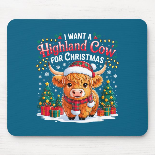 Cute Highland Cow Christmas Funny Santa Lights Hol Musmatta (Framsidan)