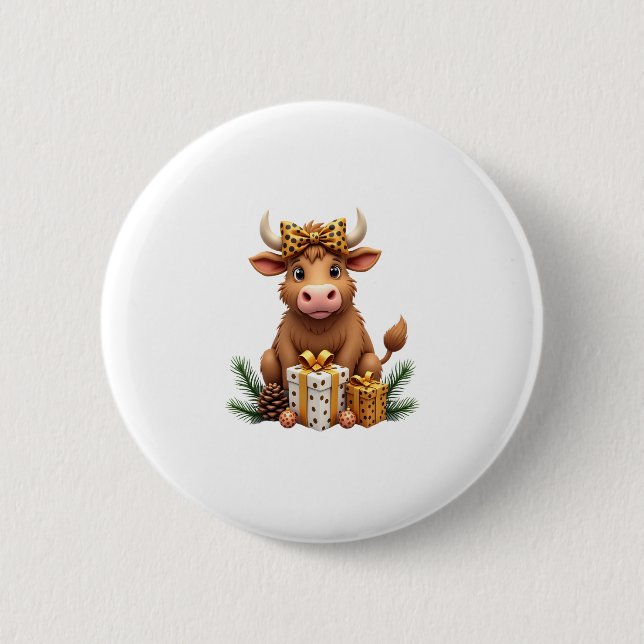 Cute Highland Cow Christmas Santa Highland Cow Lov Knapp (Framsida)