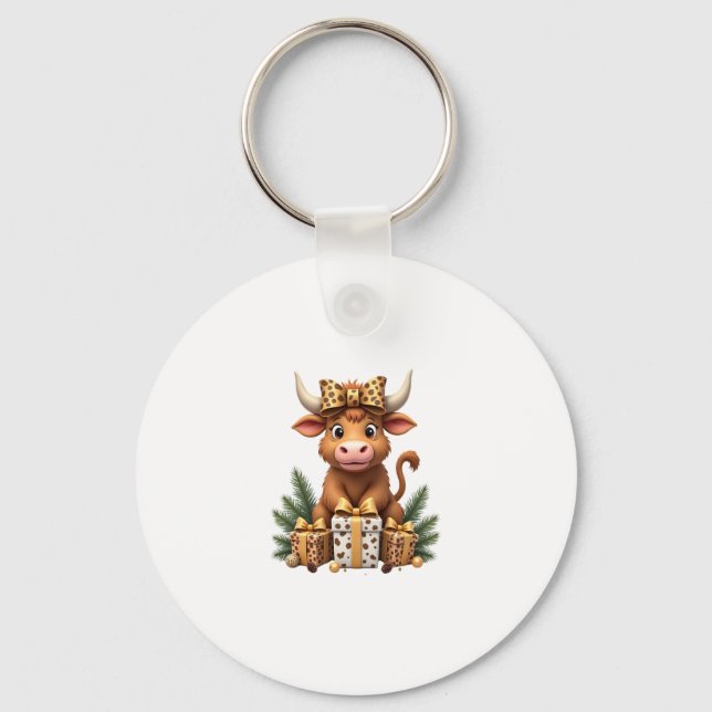 Cute Highland Cow Christmas Santa Highland Cow Lov Nyckelring (Framsida)