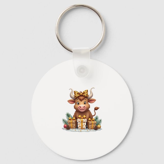 Cute Highland Cow Christmas Santa Highland Cow Lov Nyckelring (Framsida)