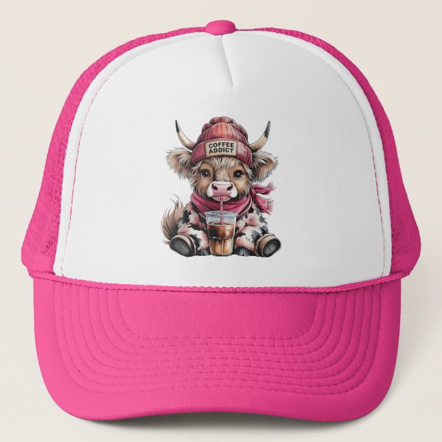 Cute Highland Cow Coffee Addict Funny Drink Coffee Keps (Framsida)
