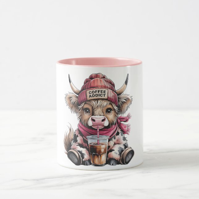Cute Highland Cow Coffee Addict Funny Drink Coffee Mugg (Center)