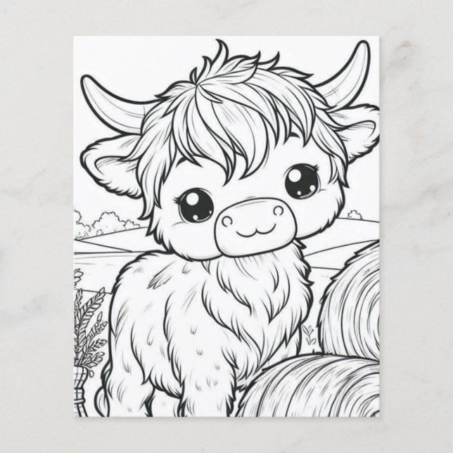 Cute Highland Cow Coloring Page Flygblad (Framsidan)