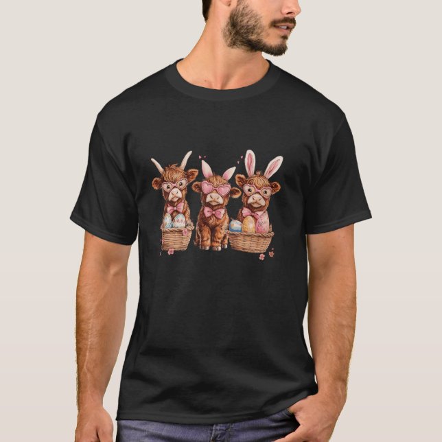 Cute Highland Cow Coquette Bow Påsk Day Påsk G T Shirt (Framsida)