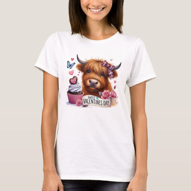 Cute Highland Cow Cuppie Valentine T-shirt (Framsida)