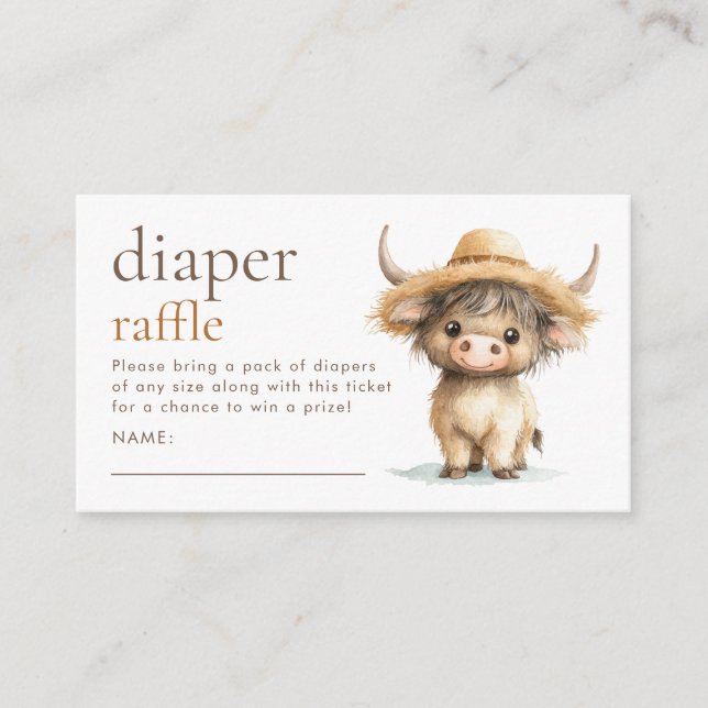 Cute Highland Cow Diaper Raffle Baby Shower Tilläggskort (Framsida)