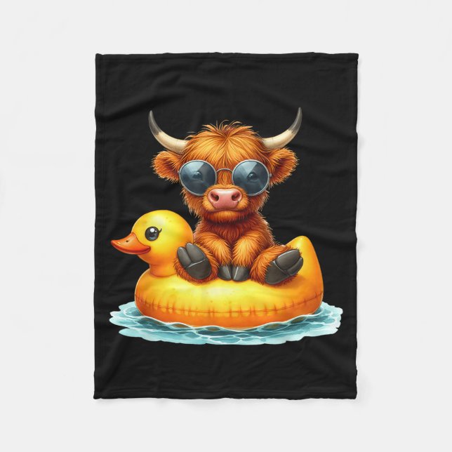 Cute Highland Cow Duck Ol Float Summer Vibes Swimm Fleecefilt (Framsidan)