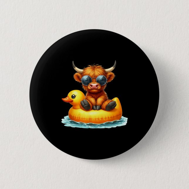 Cute Highland Cow Duck Ol Float Summer Vibes Swimm Knapp (Framsida)