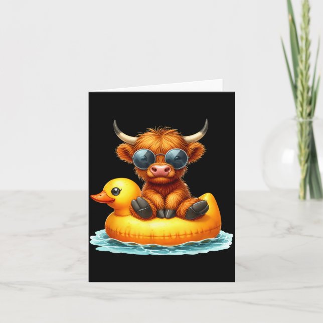 Cute Highland Cow Duck Ol Float Summer Vibes Swimm Kort (Framsida)