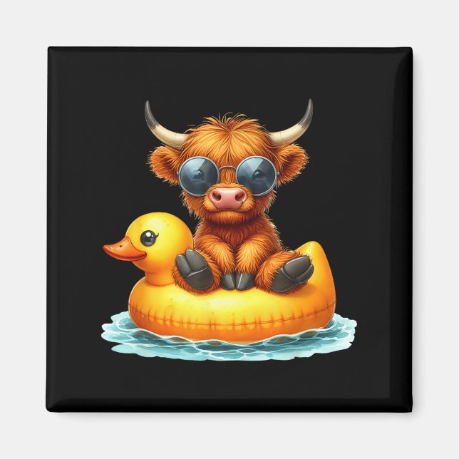Cute Highland Cow Duck Ol Float Summer Vibes Swimm Magnet (Framsidan)