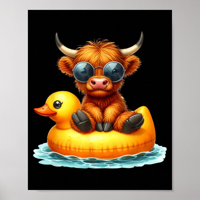 Cute Highland Cow Duck Ol Float Summer Vibes Swimm Poster (Framsidan)