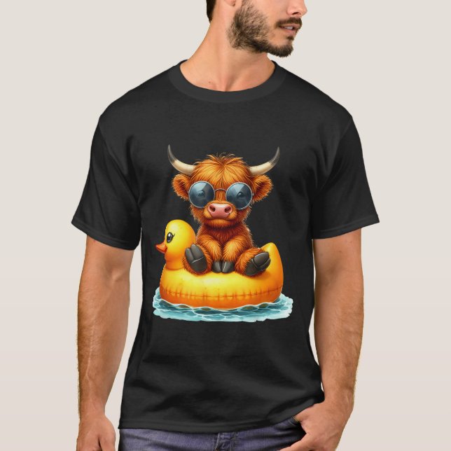 Cute Highland Cow Duck Ol Float Summer Vibes Swimm T Shirt (Framsida)