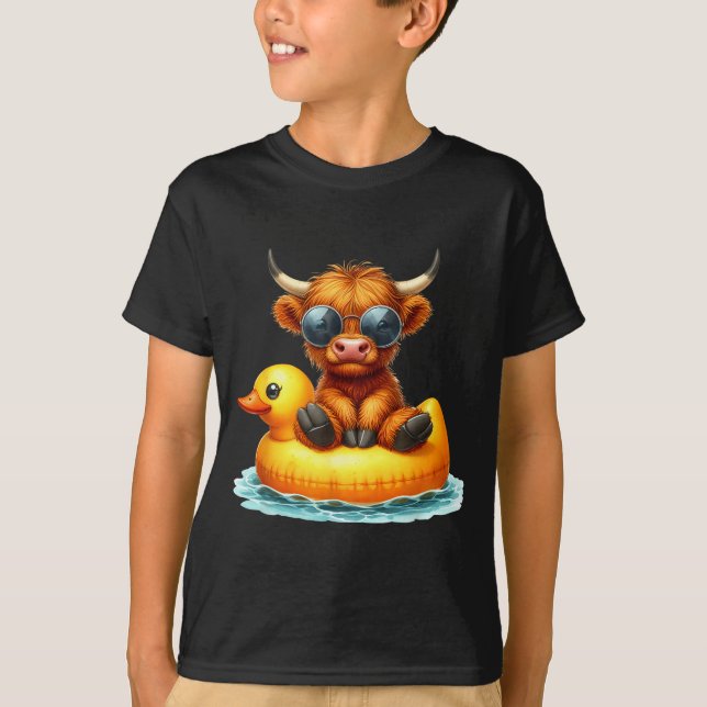 Cute Highland Cow Duck Ol Float Summer Vibes Swimm T Shirt (Framsida)