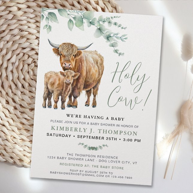 Cute Highland Cow Eucalyptus Greenery Baby Shower Inbjudningar (Skapare uppladdad)