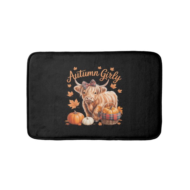 Cute Highland Cow Fall Autumn Girly Thanksgiving C Badrumsmatta (Framsidan)