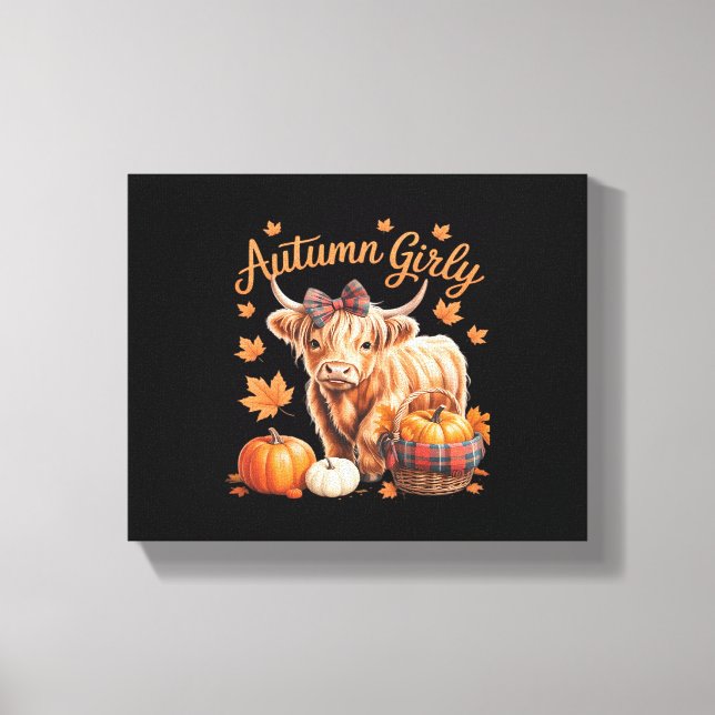 Cute Highland Cow Fall Autumn Girly Thanksgiving C Canvastryck (Framsida)