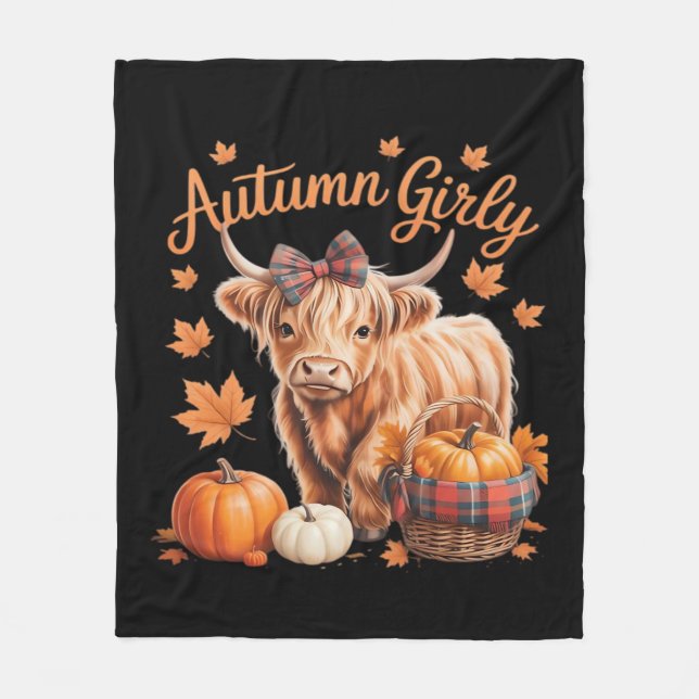 Cute Highland Cow Fall Autumn Girly Thanksgiving C Fleecefilt (Framsidan)