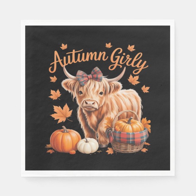 Cute Highland Cow Fall Autumn Girly Thanksgiving C Pappersservett (Framsidan)