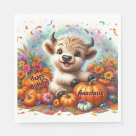 Cute Highland Cow Fall Birthday Party Napkins Pappersservett