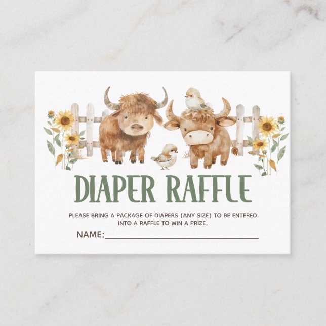 Cute Highland Cow Farm Animal Baby Diaper Raffle Tilläggskort (Framsida)