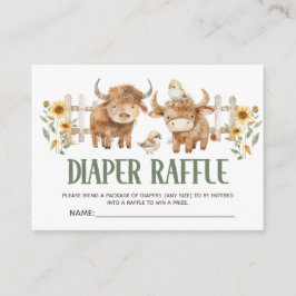 Cute Highland Cow Farm Animal Baby Diaper Raffle Tilläggskort
