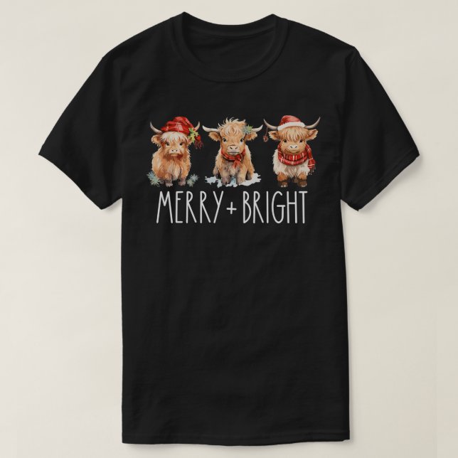 Cute Highland Cow God God Jul Bright Cow Julafton T Shirt (Design framsida)