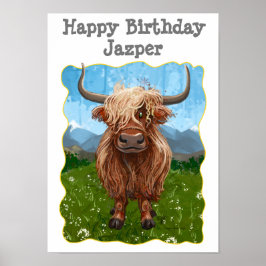 Cute Highland Cow Grattis på födelsedagen Poster