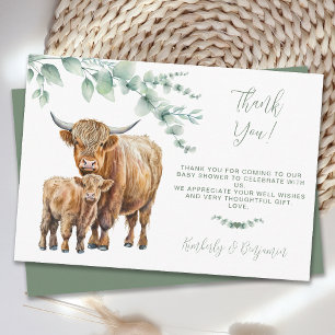 Cute Highland Cow Greenery Eucalyptus Baby Shower Tack Kort
