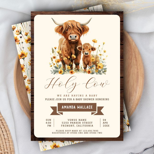 Cute Highland Cow Gult Wildblomma Baby Shower Inbjudningar (Skapare uppladdad)