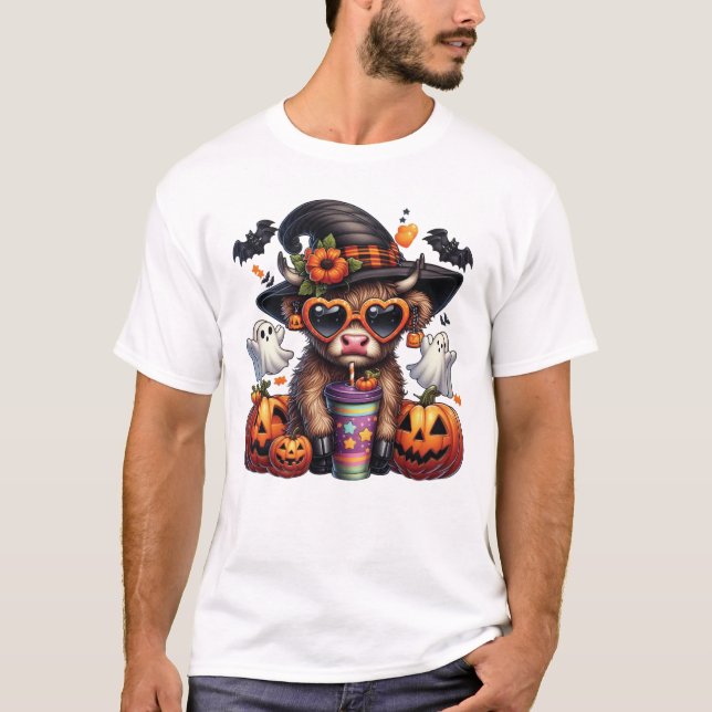 Cute Highland Cow Halloween T-Shirt Design (Framsida)