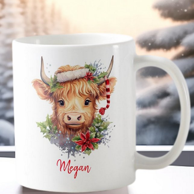 Cute Highland Cow Helgdag jultomten Hat Kaffemugg (Skapare uppladdad)