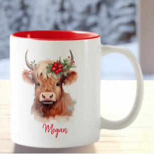 Cute Highland Cow Helgdag jultomten Hat Två-Tonad Mugg