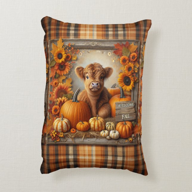 Cute Highland Cow Höger utskrift Prydnadskudde (Baksidan(Vertikal))
