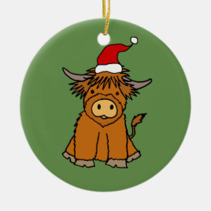 Cute Highland Cow i jultomten Julgransprydnad Keramik