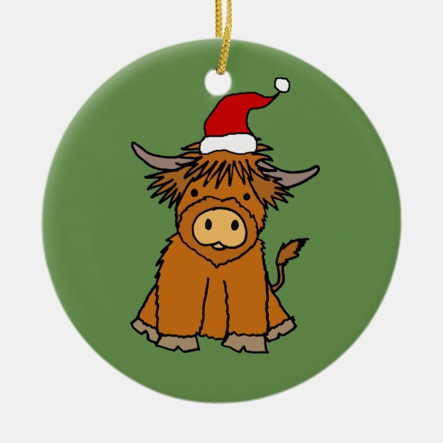 Cute Highland Cow i jultomten Julgransprydnad Keramik (Framsidan)