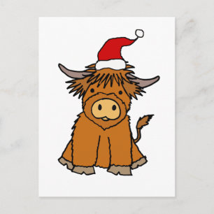 Cute Highland Cow i jultomten Vykort