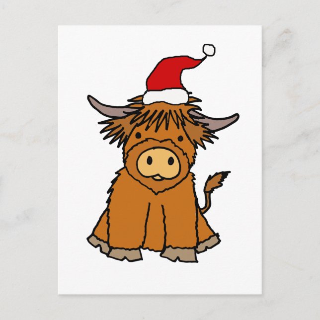 Cute Highland Cow i jultomten Vykort (Framsida)