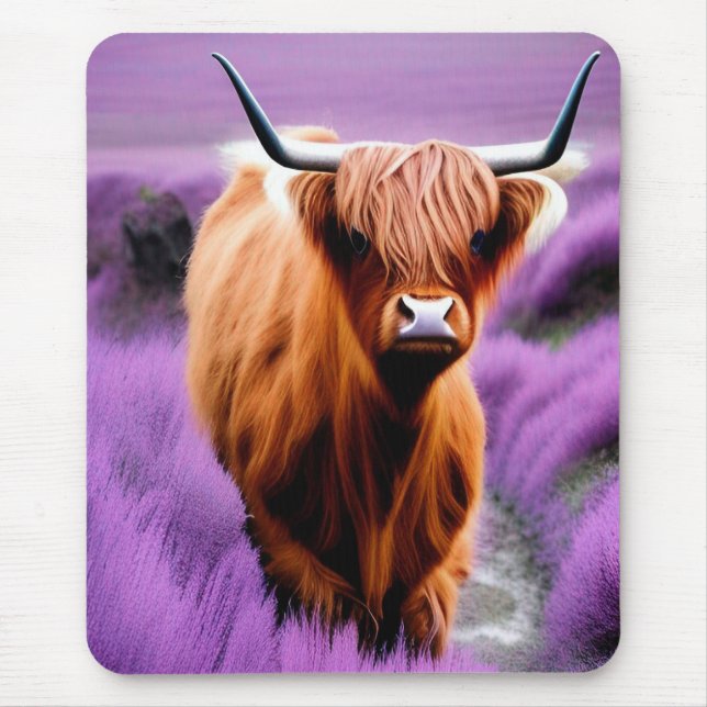 Cute Highland Cow i Lavender Fält er Musmatta (Framsidan)