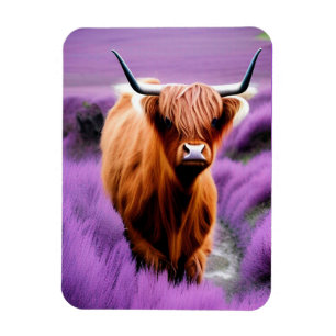 Cute Highland Cow i Lavender Fält Magnet