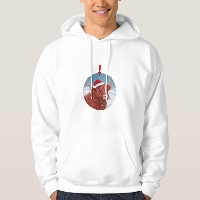 Cute Highland Cow in Santa Hat Christmas Sweatshir Hoodie (Framsida)