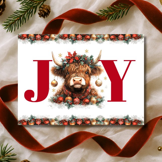 Cute Highland Cow Joy Christmas Julkort (Skapare uppladdad)