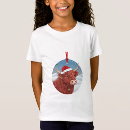 Cute Highland Cow Kids Christmas Shirt | Santa Hat T